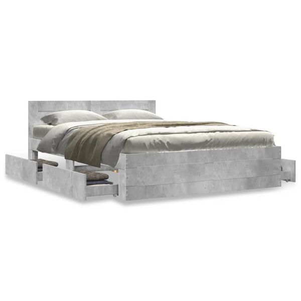 vidaXL Cama con cabecero madera de ingenier&iacute;a gris hormig&oacute;n 140x200 cm