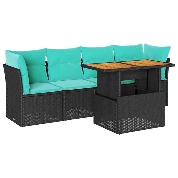 vidaXL Set de muebles de jard&iacute;n 5 pzas y cojines rat&aacute;n sint&eacute;tico negro