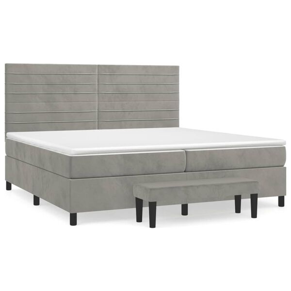 vidaXL Cama box spring con colch&oacute;n terciopelo gris claro 200x200 cm