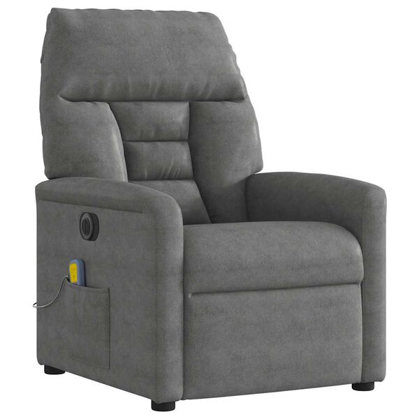 vidaXL Sill&oacute;n reclinable masaje el&eacute;ctrico tela microfibra gris oscuro