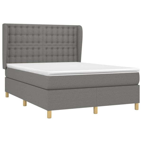 vidaXL Cama box spring con colch&oacute;n tela gris oscuro 140x190 cm