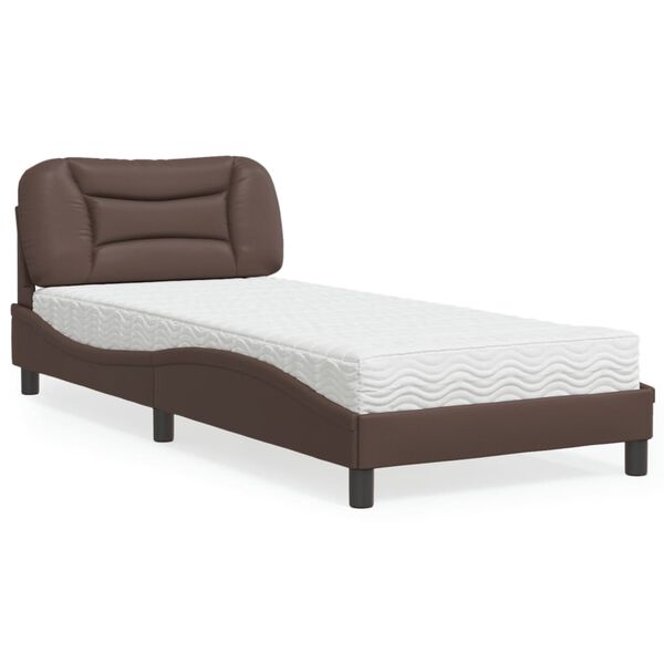 vidaXL Cama con colch&oacute;n Hvar cuero sint&eacute;tico marr&oacute;n 90x190 cm