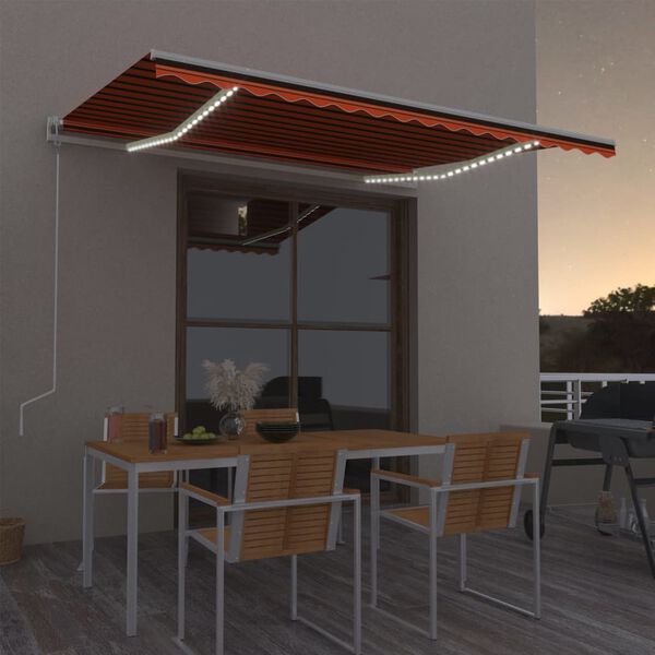 vidaXL Toldo autom&aacute;tico LED sensor de viento naranja marr&oacute;n 400x300 cm