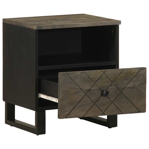 vidaXL Mesita de noche de madera maciza de mango negra 40x33x46 cm