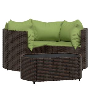 vidaXL Set muebles de jard&iacute;n 4 piezas y cojines rat&aacute;n sint&eacute;tico marr&oacute;n