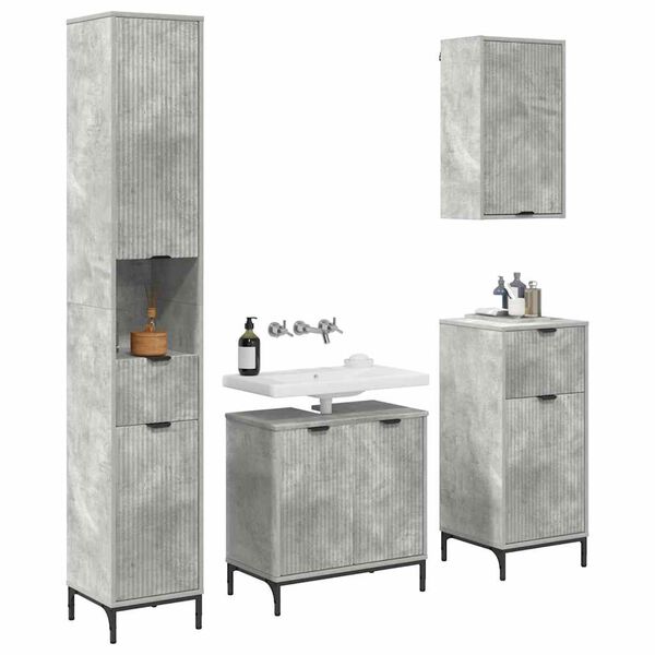 vidaXL Juego de muebles de ba&ntilde;o Gris Concreto Madera Compuesta, Metal
