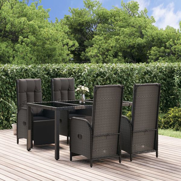 vidaXL Set de muebles jard&iacute;n 5 pzas con cojines rat&aacute;n sint&eacute;tico negro