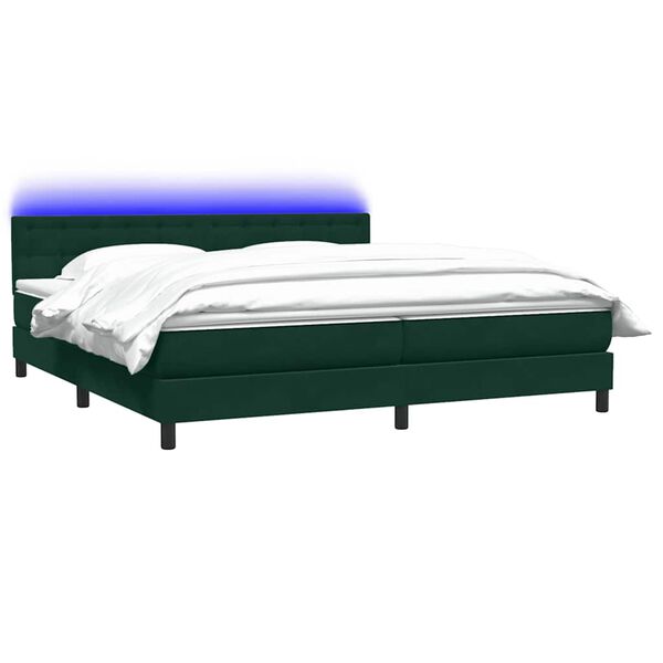 vidaXL Cama box spring con colch&oacute;n y LED terciopelo verde oscuro 180x220 cm