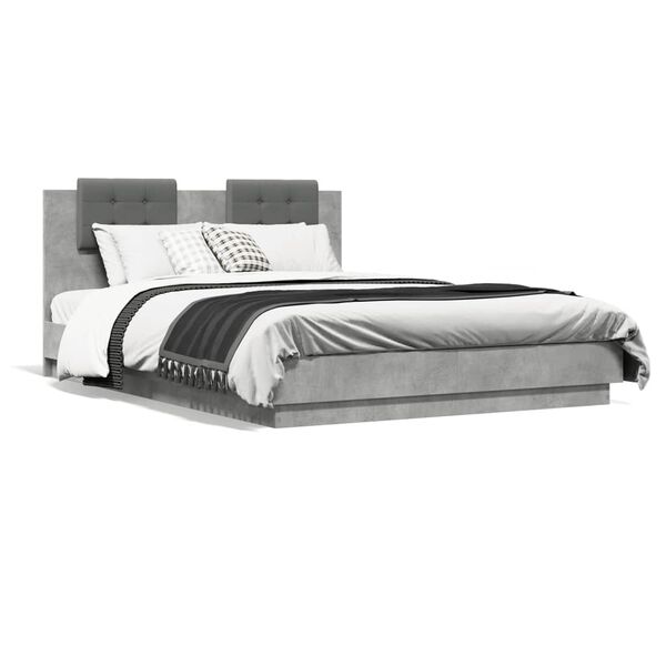 vidaXL Cama con cabecero madera de ingenier&iacute;a gris hormig&oacute;n 140x200 cm