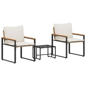 vidaXL Juegos de muebles con coj&iacute;n 3 pcs Beige y crema Rat&aacute;n