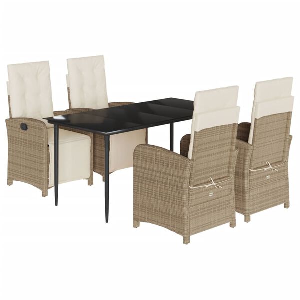 vidaXL Set comedor de jard&iacute;n 5 pzas con cojines rat&aacute;n sint&eacute;tico beige