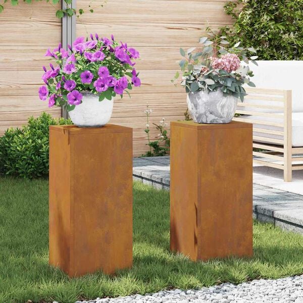 vidaXL Soporte de plantas 2 pcs Oxidado 24 x 24 x 55 cm