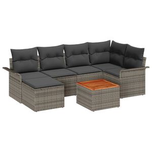 vidaXL Conjunto de sof&aacute;s de jard&iacute;n 7 pcs Gris rat&aacute;n sint&eacute;tico