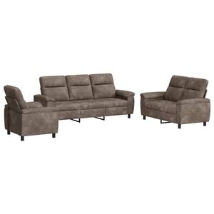 vidaXL Juego de Sof&aacute; 3 pcs Gris Claro Cuero de Suede Sint&eacute;tico