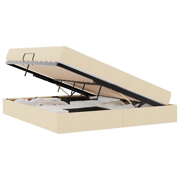 vidaXL Cama con almacenamiento y colch&oacute;n Crema 160 x 200 cm Poli&eacute;ster