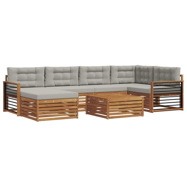 vidaXL Conjunto de sof&aacute;s de exterior 7 pcs Gris Natural y Claro