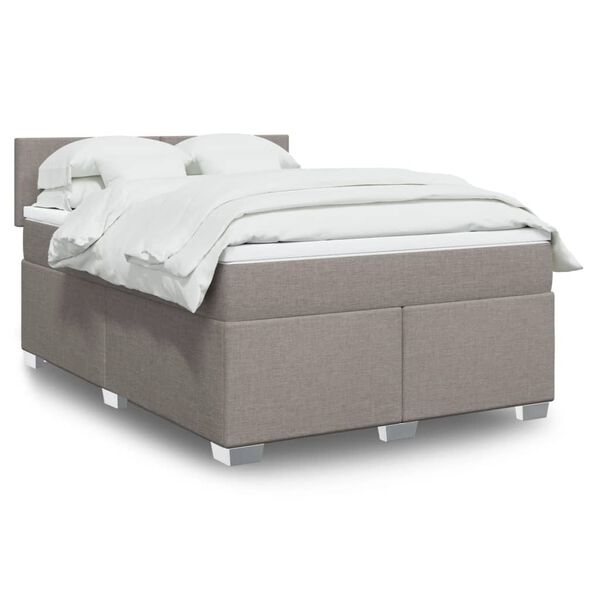 vidaXL Cama box spring con colch&oacute;n tela gris taupe 140x200 cm