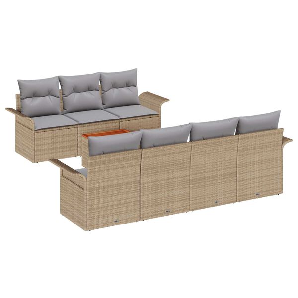 vidaXL Conjunto de sof&aacute;s de jard&iacute;n 8 pcs Beige rat&aacute;n sint&eacute;tico