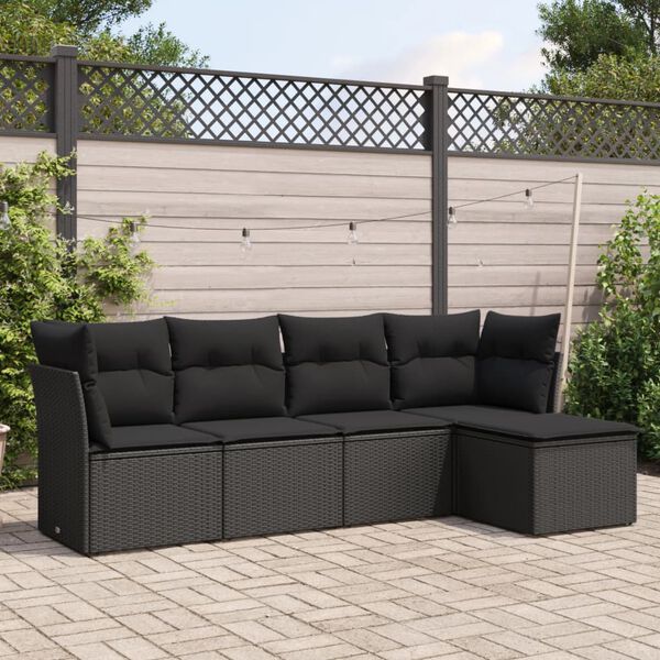vidaXL Set de muebles de jard&iacute;n 5 pzas y cojines rat&aacute;n sint&eacute;tico negro