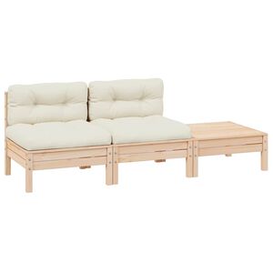 vidaXL Muebles de jard&iacute;n 3 piezas madera maciza pino con cojines crema