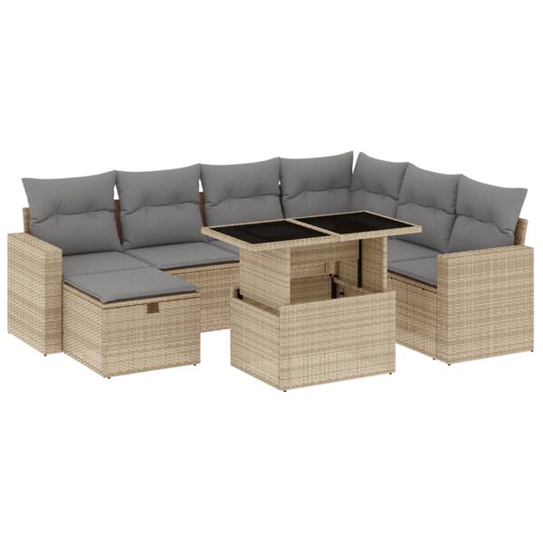 vidaXL Set de sof&aacute;s de jard&iacute;n y cojines 8 piezas rat&aacute;n sint&eacute;tico beige