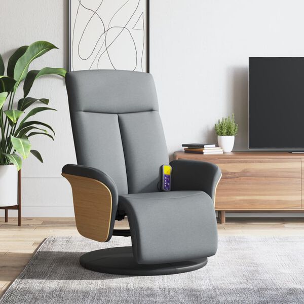 vidaXL Sill&oacute;n reclinable de masaje con reposapi&eacute;s tela gris claro