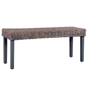 vidaXL Banco de rat&aacute;n kubu y madera maciza de caoba gris 110 cm
