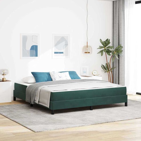 vidaXL Cama tipo Box Spring con colch&oacute;n Verde oscuro 180 x 210 cm tela
