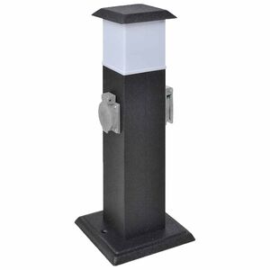 Columna con enchufes y l&aacute;mpara para el jard&iacute;n negra
