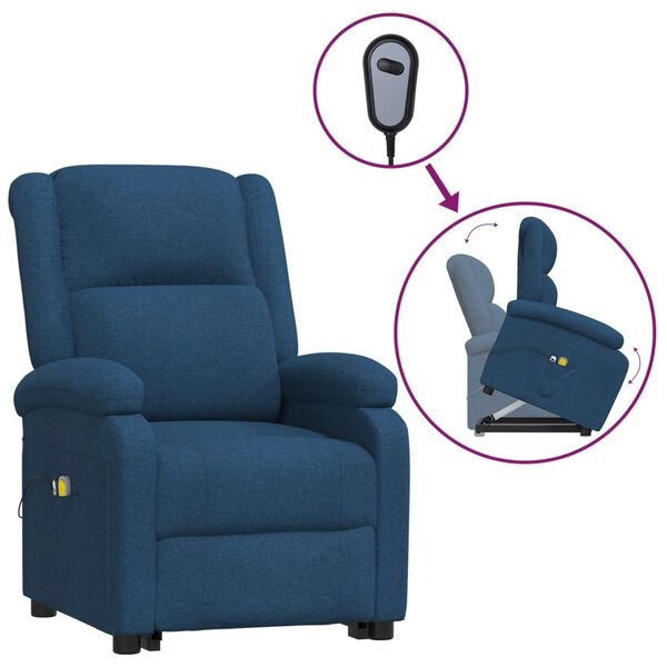vidaXL Sillón de masaje elevable de tela azul