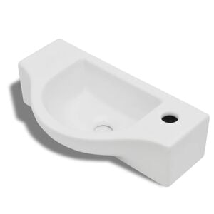 Lavabo de cer&aacute;mica blanco con agujero para grifo
