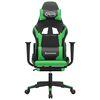 vidaXL Silla gaming de masaje y reposapiés cuero sintético negro verde