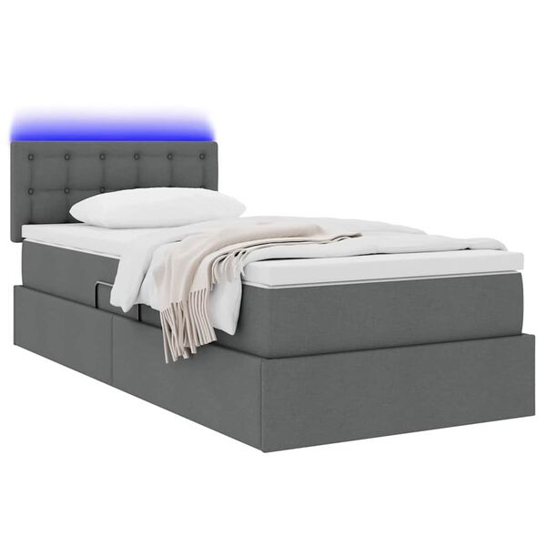 vidaXL Cama con almacenamiento y LED Gris oscuro 90 x 190 cm tela