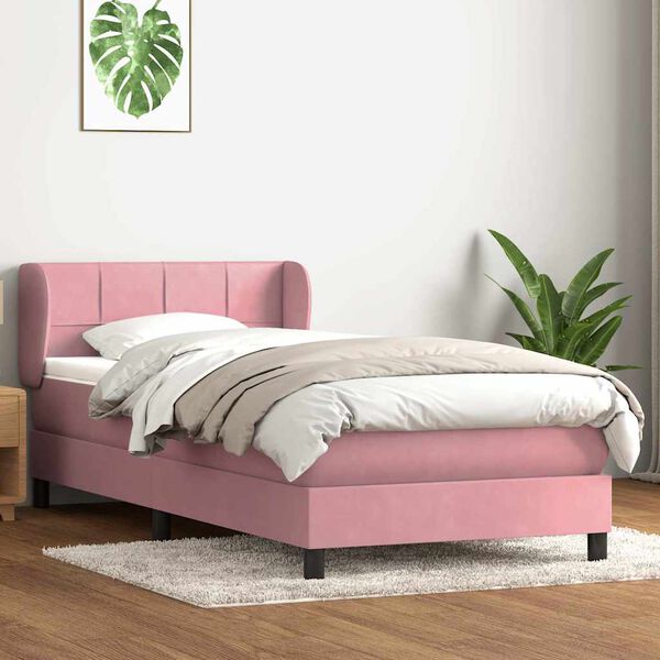vidaXL Cama box spring con colch&oacute;n terciopelo rosa 80x220 cm
