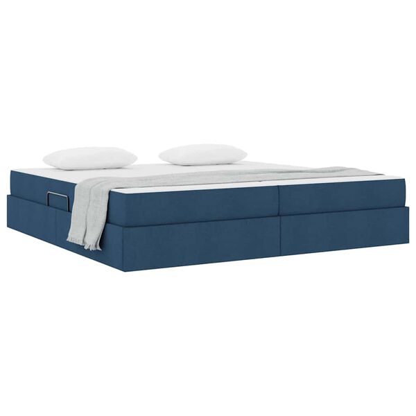 vidaXL Cama con almacenamiento y colch&oacute;n Azul 200 x 200 cm Poli&eacute;ster
