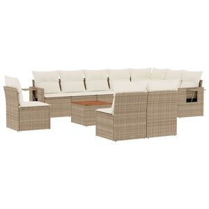 vidaXL Set de sof&aacute;s de jard&iacute;n 11pzas con cojines rat&aacute;n sint&eacute;tico beige
