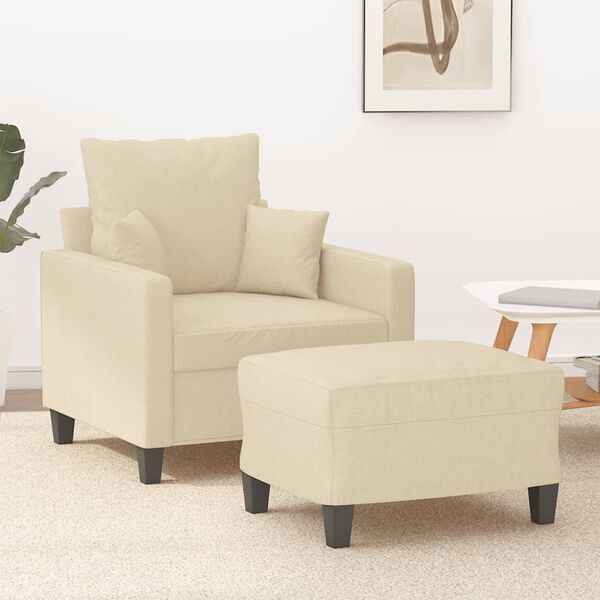 vidaXL Sillón con taburete tela crema 60 cm