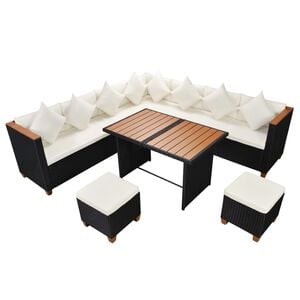 vidaXL Set muebles de jard&iacute;n 7 piezas y cojines rat&aacute;n sint&eacute;tico negro