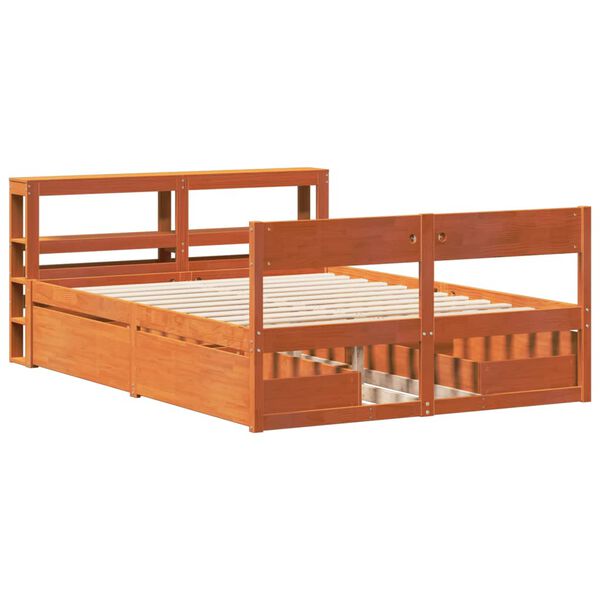 vidaXL Cama sin colch&oacute;n madera maciza de pino marr&oacute;n cera 140x200 cm