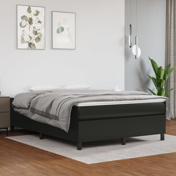 vidaXL Estructura de cama con somier cuero sint&eacute;tico negro 140x190 cm