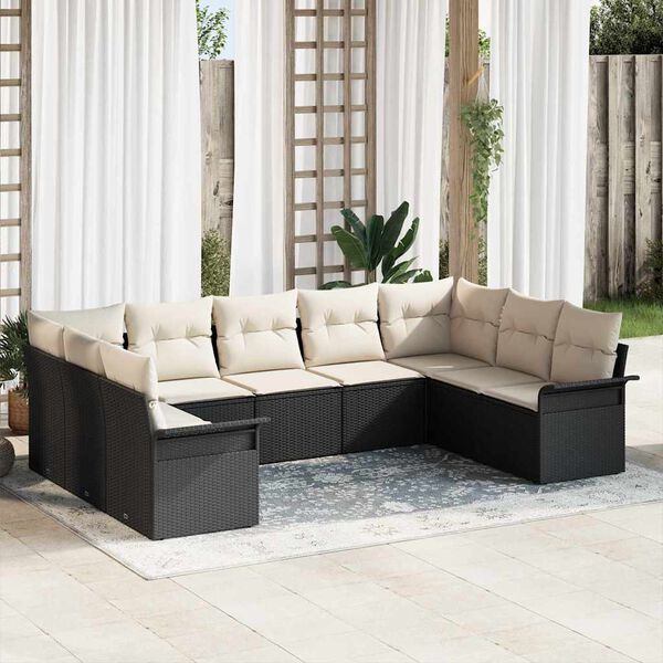 vidaXL Conjunto de sofá de jardín 9 pcs Negro ratán sintético