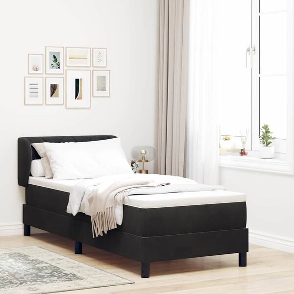 vidaXL Cama tipo Box Spring con colch&oacute;n Negro 80 x 200 cm Terciopelo