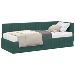 vidaXL Estructura de Cama Esquina con Colch&oacute;n 2 uds. Verde oscuro