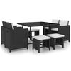 vidaXL Set comedor de jard&iacute;n 9 piezas y cojines rat&aacute;n sint&eacute;tico negro
