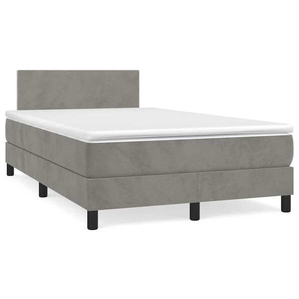 vidaXL Cama box spring colch&oacute;n y LED terciopelo gris claro 120x190 cm