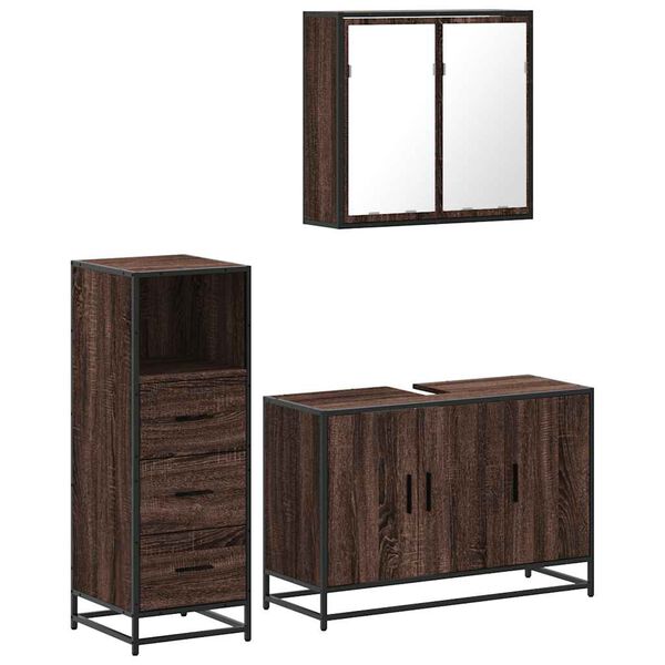 vidaXL Set de muebles ba&ntilde;o 3 pzas madera contrachapada roble marr&oacute;n