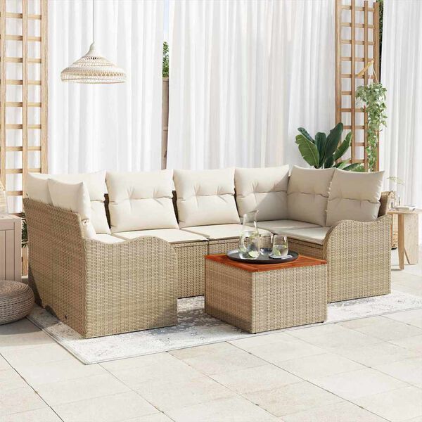 vidaXL Conjunto de sof&aacute;s de jard&iacute;n 7 pcs Beige rat&aacute;n sint&eacute;tico