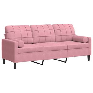 vidaXL Sof&aacute; de 3 plazas con cojines terciopelo rosa 180 cm