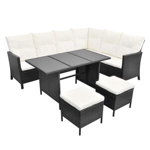 vidaXL Set de muebles de jard&iacute;n 4 pzas y cojines rat&aacute;n sint&eacute;tico negro