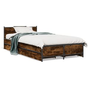 vidaXL Cama con cajones madera de ingenier&iacute;a roble ahumado 75x190 cm